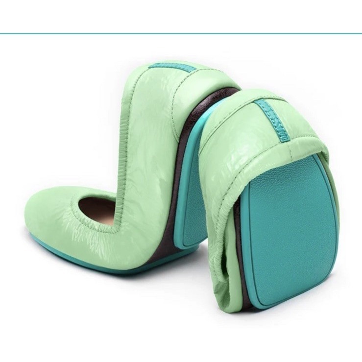 Nib Tieks Ballet Flat In Mint Patent Leather Green Travel Shoe Women's Size 7